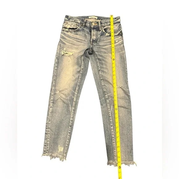 Moussy Vintage Denim Kelley Tapered Distressed Raw Hem Jeans, pre-owned, size 25 - Picture 13 of 16